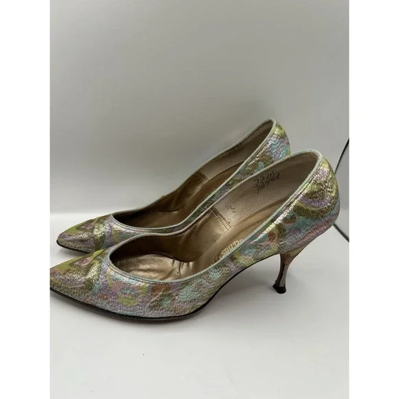 Vintage Thomas Cort 1960s Brocade Stiletto Heels Tapestry Evening Pumps 8 - Picture 10 of 13